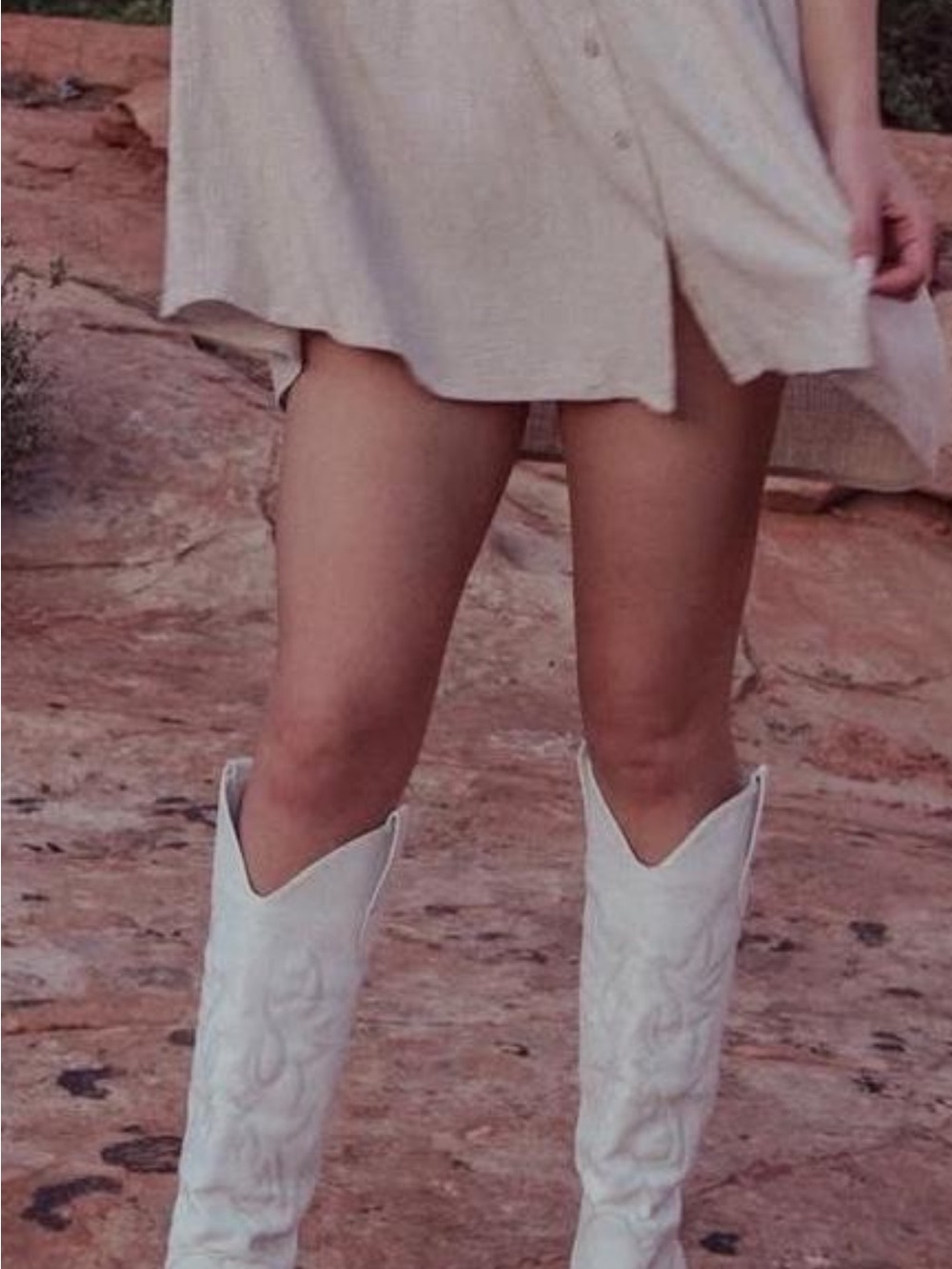 Lulu's White Embroidered Knee-High Western Boots
